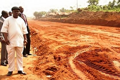 Gov Emmanuel Uduaghan of Delta state inspecting an ongoing construction project in the state.